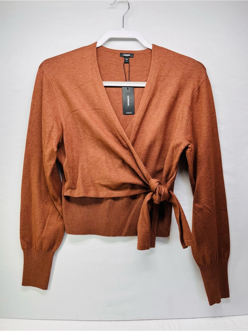 Express Burnt Orange Knit Wrap Sweater